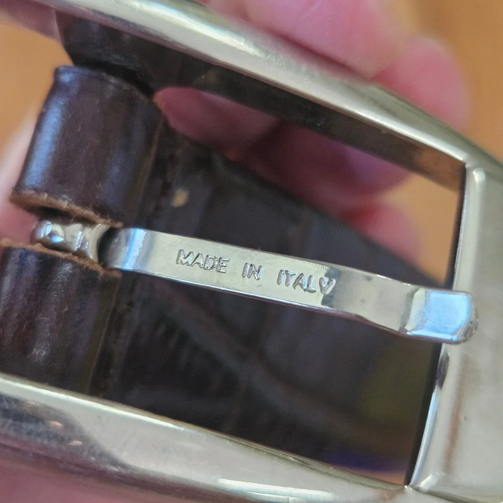 Harold's Dark Brown Croc-Textured Leather Belt with Silver Buckle